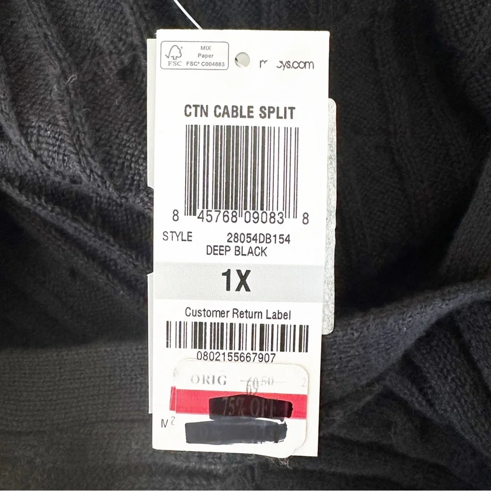 Charter Club Black Cable Knit Sweater Size 1X Casual Classic Winter Preppy NEW - Picture 9 of 10